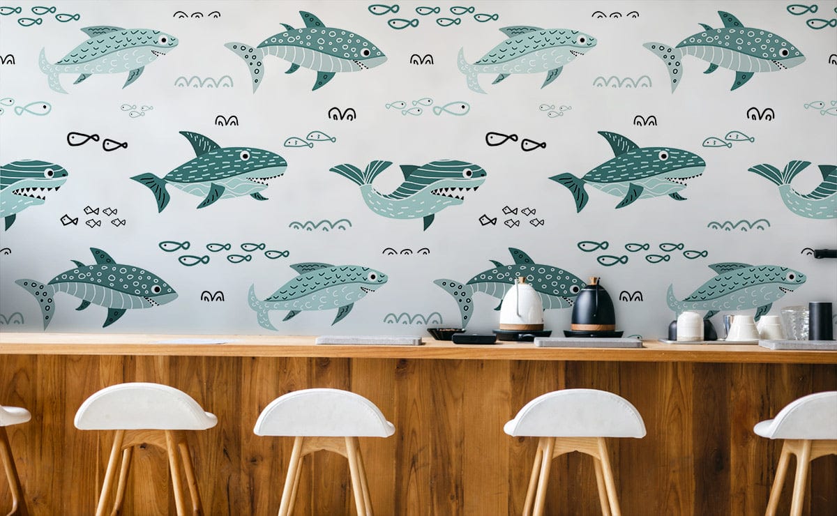 Papier peint mural de requins en quête de nourriture - Le meilleur Papier peint panoramique Sur mesure