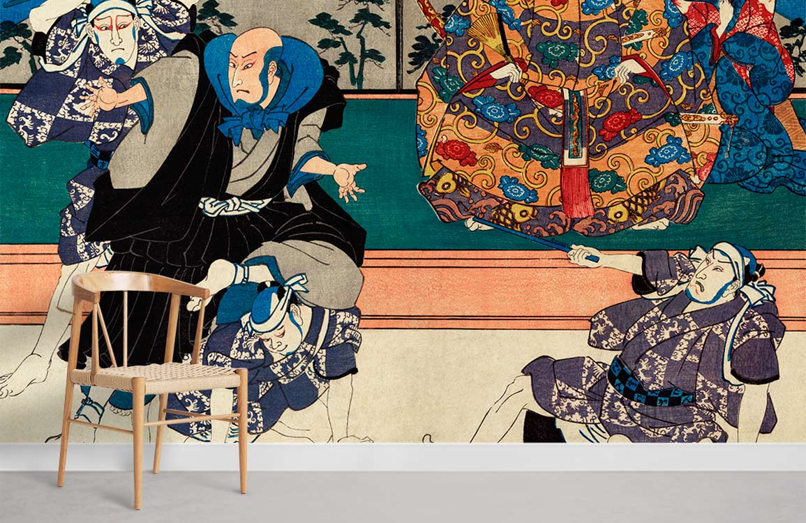 Chaise de salle à manger en bois clair avec siège tissé, idéal pour papier peint mural