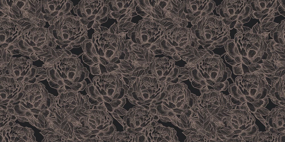 Papier peint mural floral avec motifs de pivoines en ligne sur fond foncé