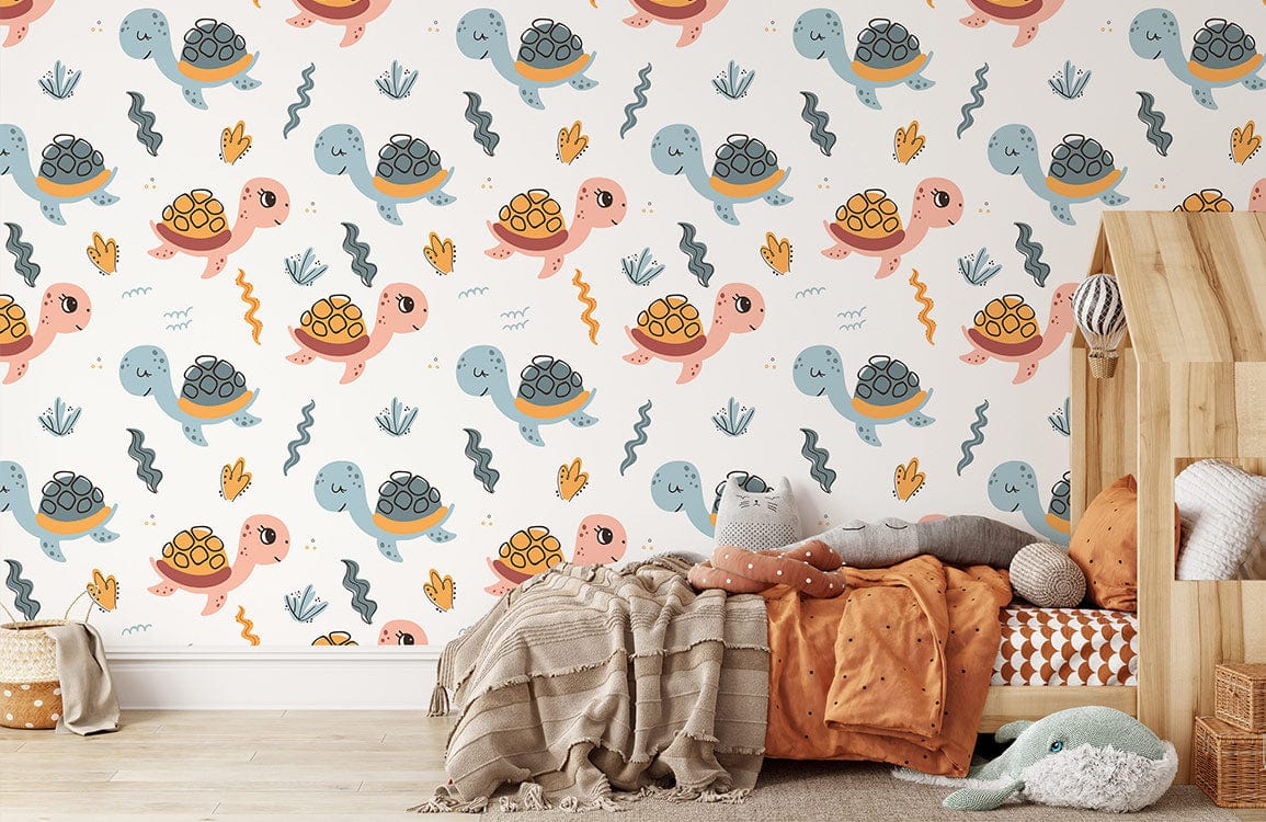 Papier peint mural de tortues timides pour chambre d’enfant avec papier peint tortues