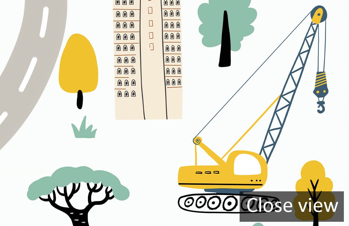 Papier peint mural avec image de grue de construction jaune et long bras