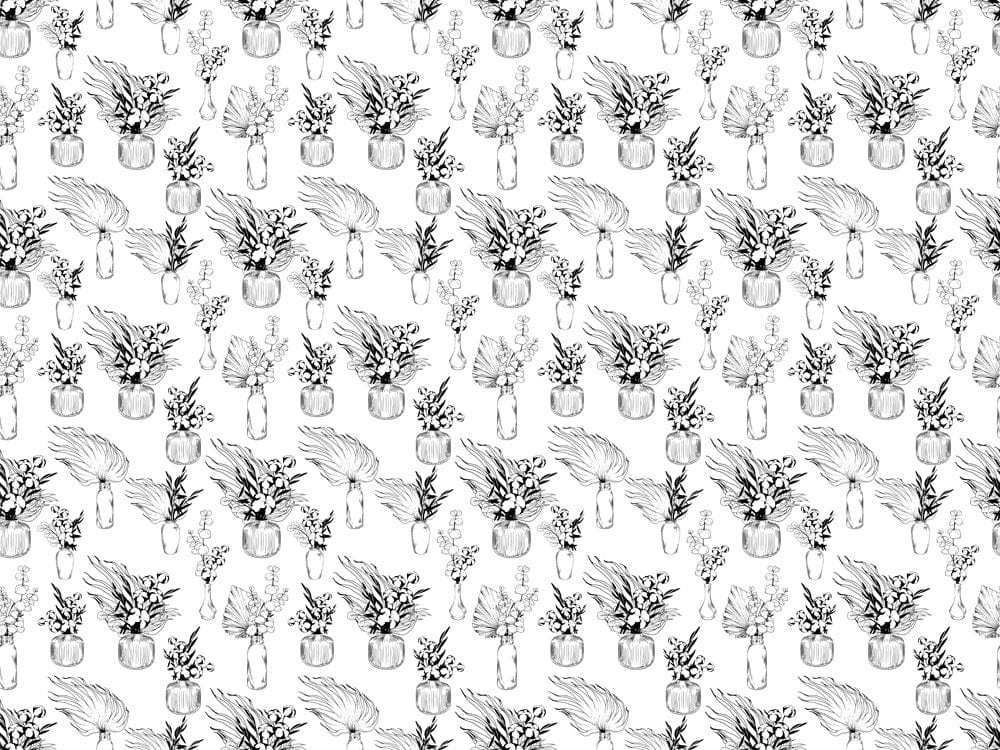 Papier peint mural floral avec motifs de vases dessinés à la main pour décoration intérieure