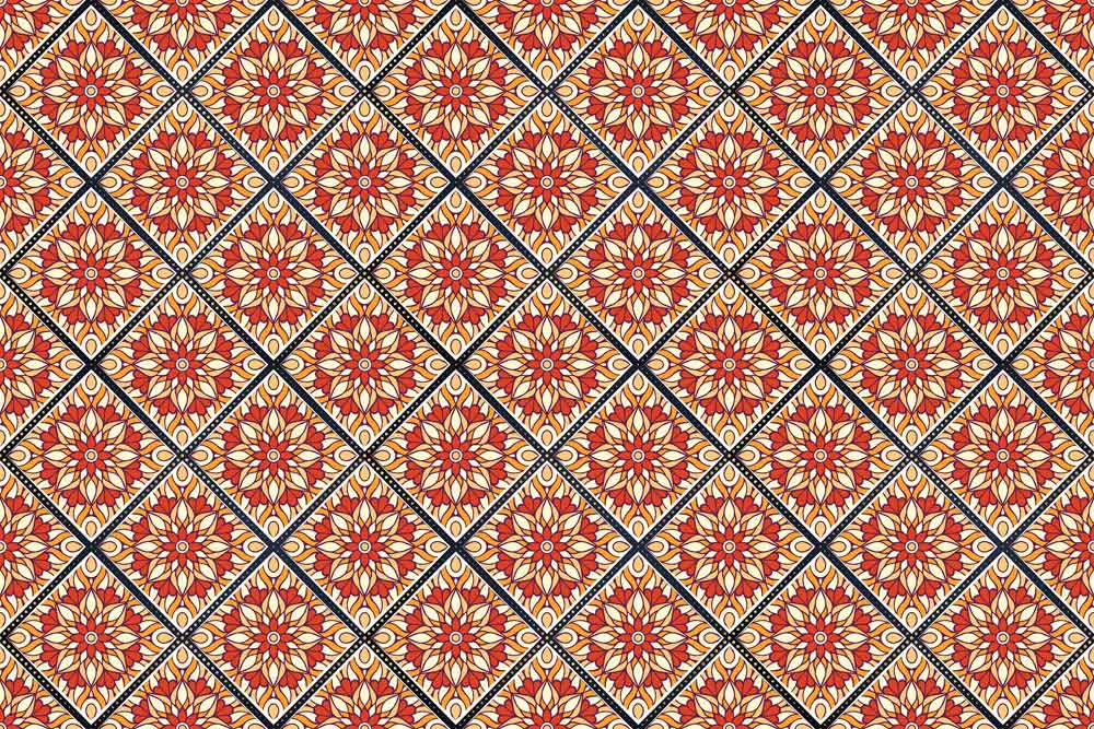 Papier peint mural avec motifs floraux rouges et or, vecteurs orange vif