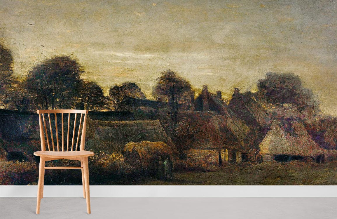 Chaise de salle à manger en bois clair avec dossier à lattes, idéal pour papier peint mural agricole