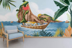 Papier peint mural Yacht sur île tropicale et toit jaune éclatant - Vignette | Mr Papier Peint