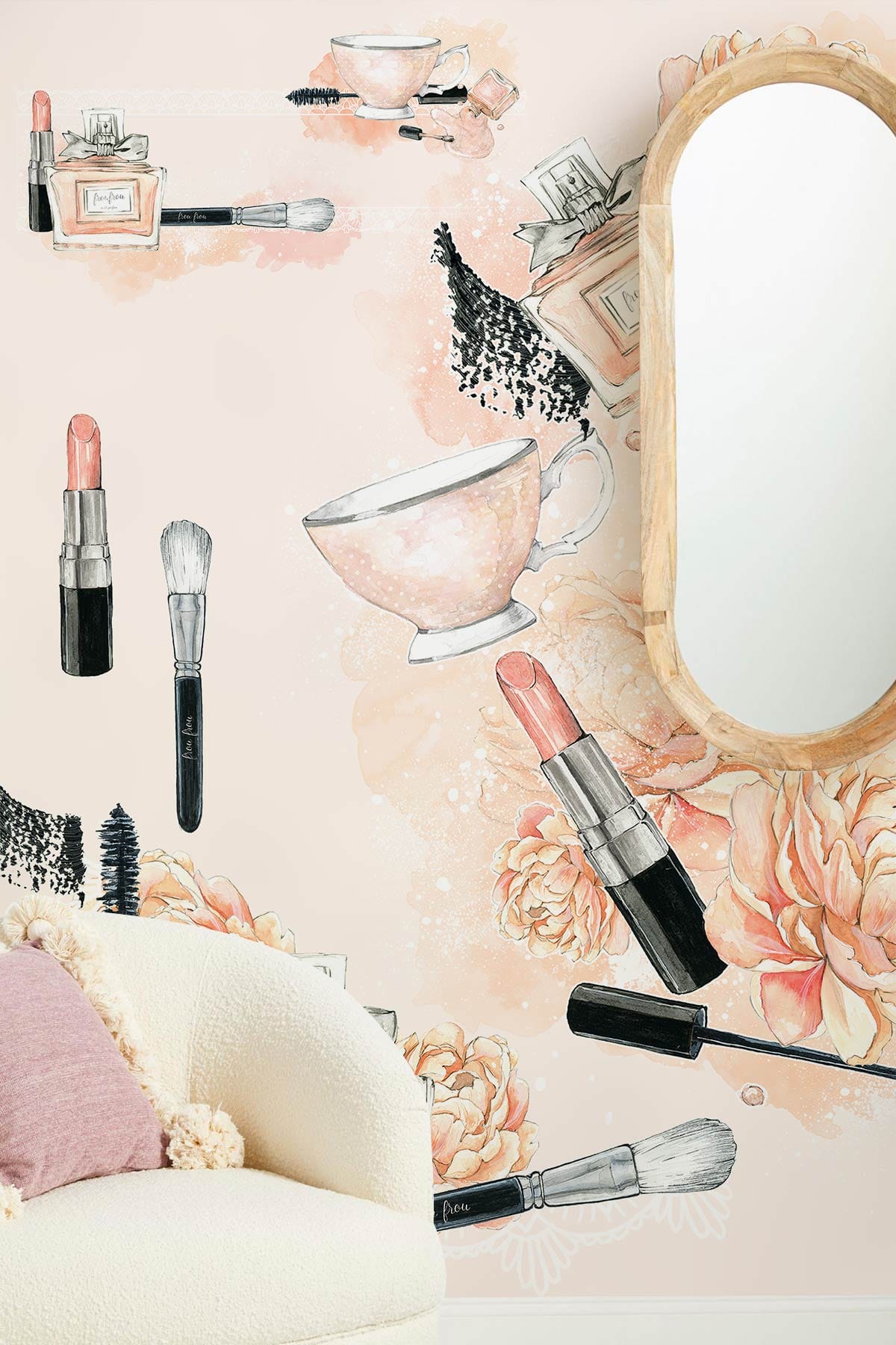 Papier peint mural délicatesse avec illustrations de mode et beauté pour une déco élégante