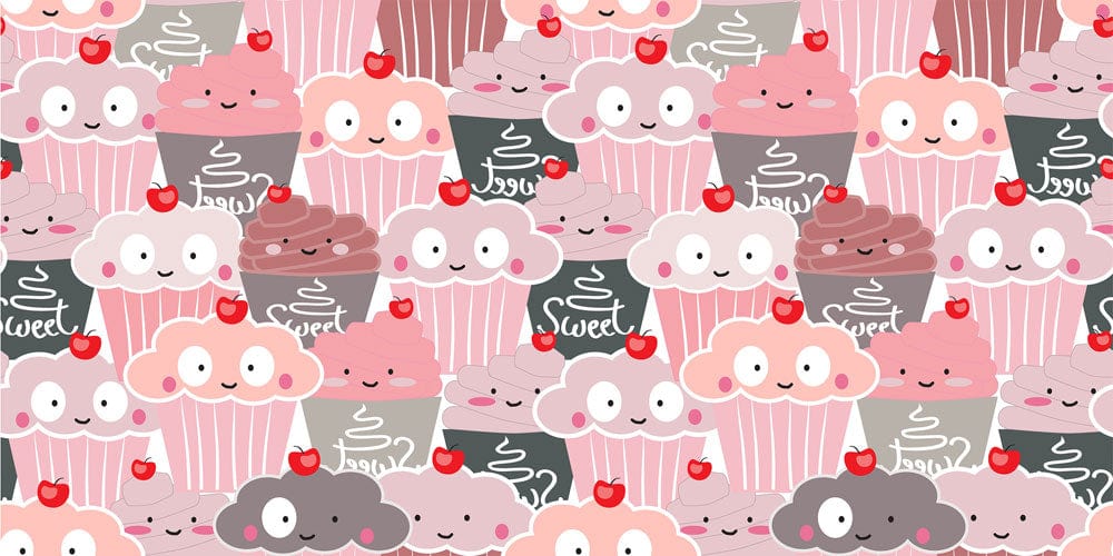 Papier peint mural avec motif de cupcakes mignons et cerises, décoration gourmande