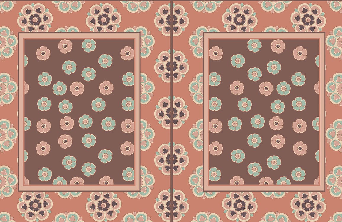 Papier peint mural floral avec panneaux encadrés pour Papier Peint Mural des Années Dorées