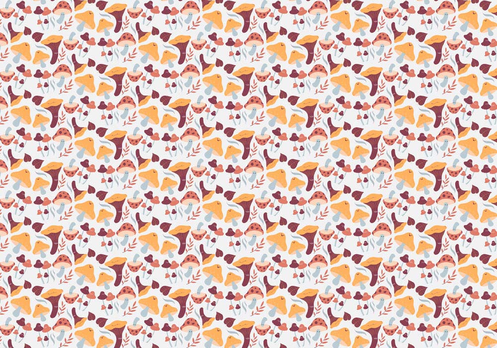 Papier peint mural champignons et feuillage dans des tons chauds pour décoration naturelle