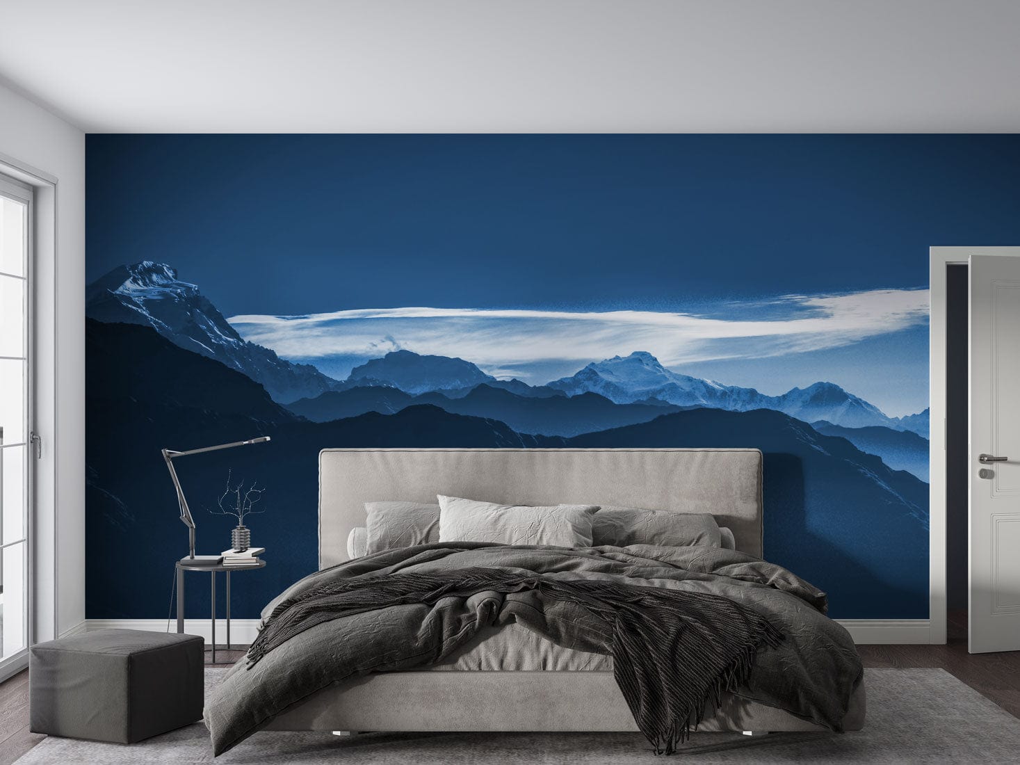Papier peint mural moderne avec montagne, chambre élégante, décoration murale montagne