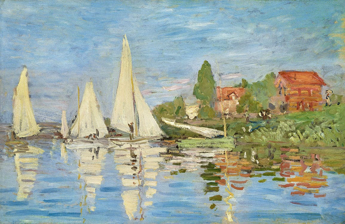 Impressionniste peinture de bateaux à voile sur une rivière, papier peint mural des Régates à Argenteuil
