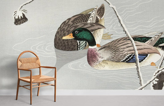 Papier peint mural « Deux Canards Colverts » - Le meilleur Papier peint panoramique Sur mesure