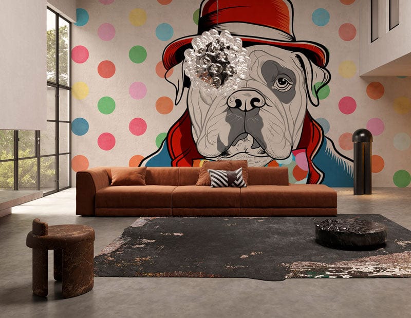 Canapé sectionnel marron contemporain avec coussins moelleux, idéal pour peinture murale Doodle