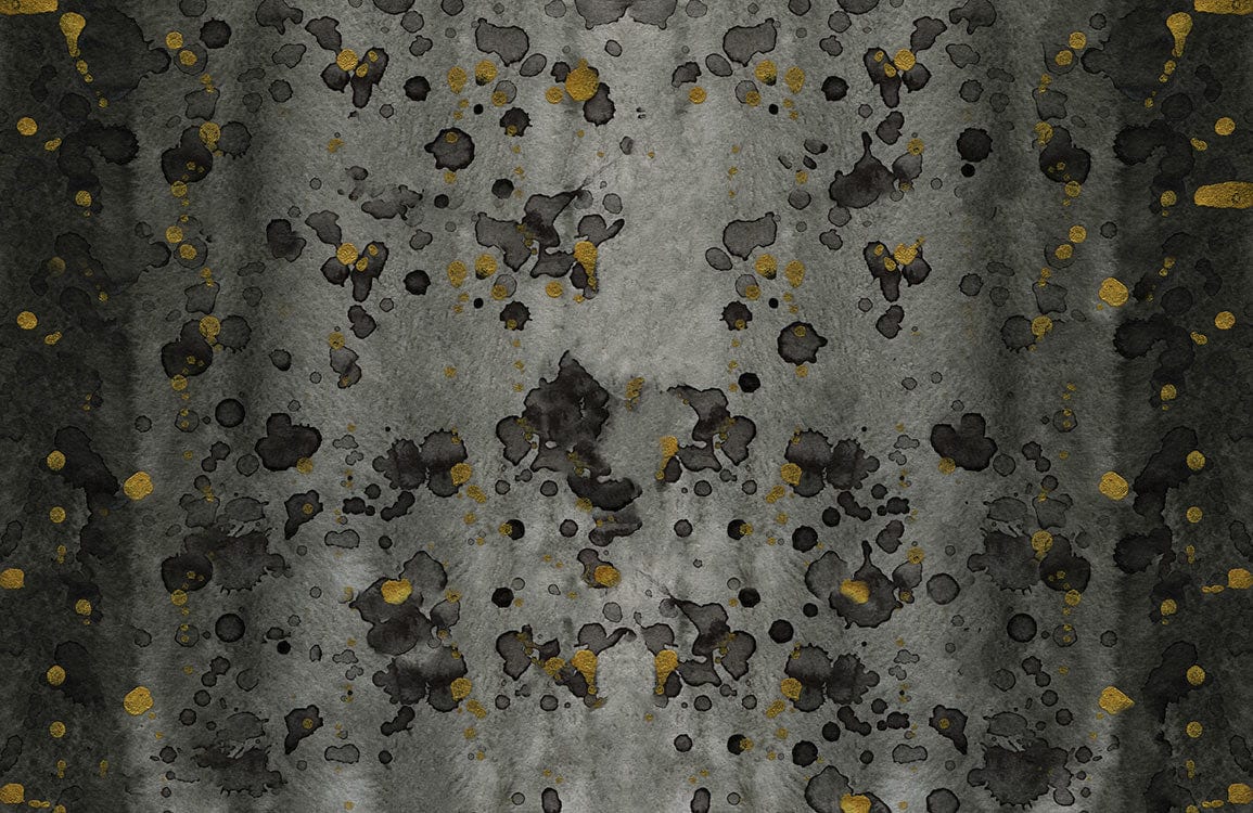 Papier peint mural abstrait avec éclaboussures noires et dorées sur fond gris