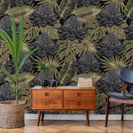Papier peint mural tropical noir et or ambiance luxueuse et botanique - Vignette | Mr Papier Peint
