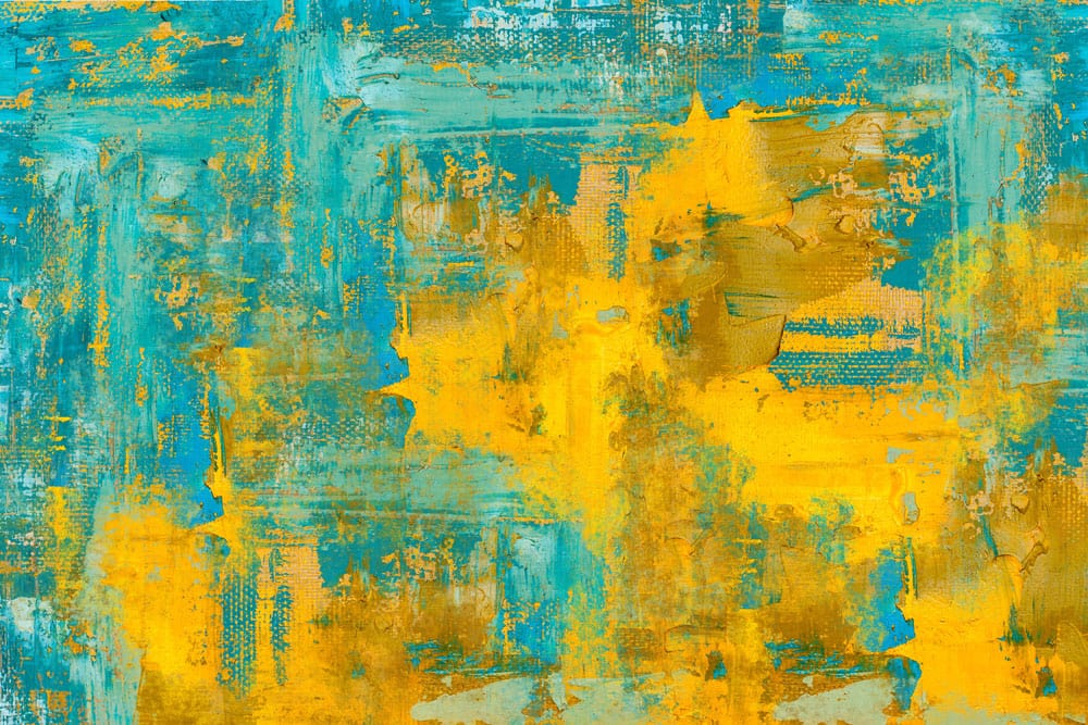 Papier peint mural vibrant avec texture abstraite en teal, jaune et or