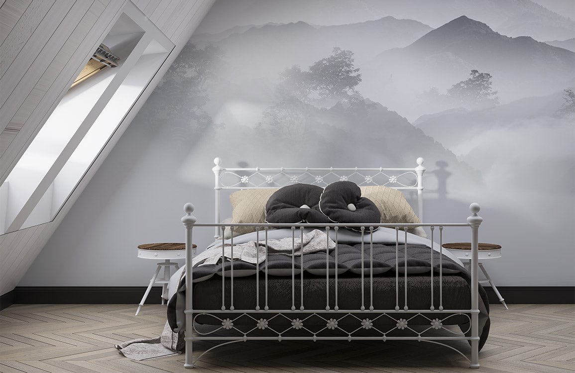 Lit en métal blanc avec décoration personnalisée, idéal pour le papier peint mural Dreamland