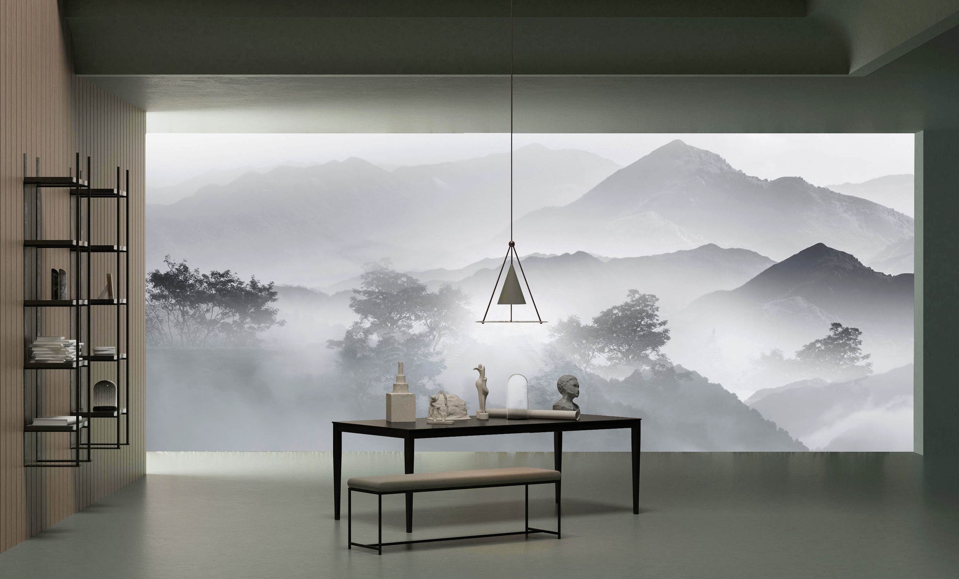 Peint mural Dreamland, papier peint panoramique minimaliste avec paysage montagneux dans la décoration personnalisée