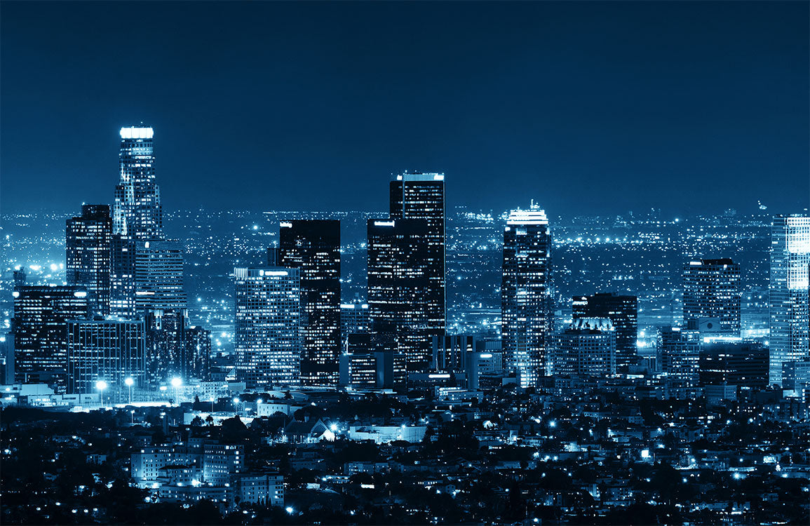 Papier peint mural du bâtiment de Los Angeles avec vue nocturne sur la skyline illuminée