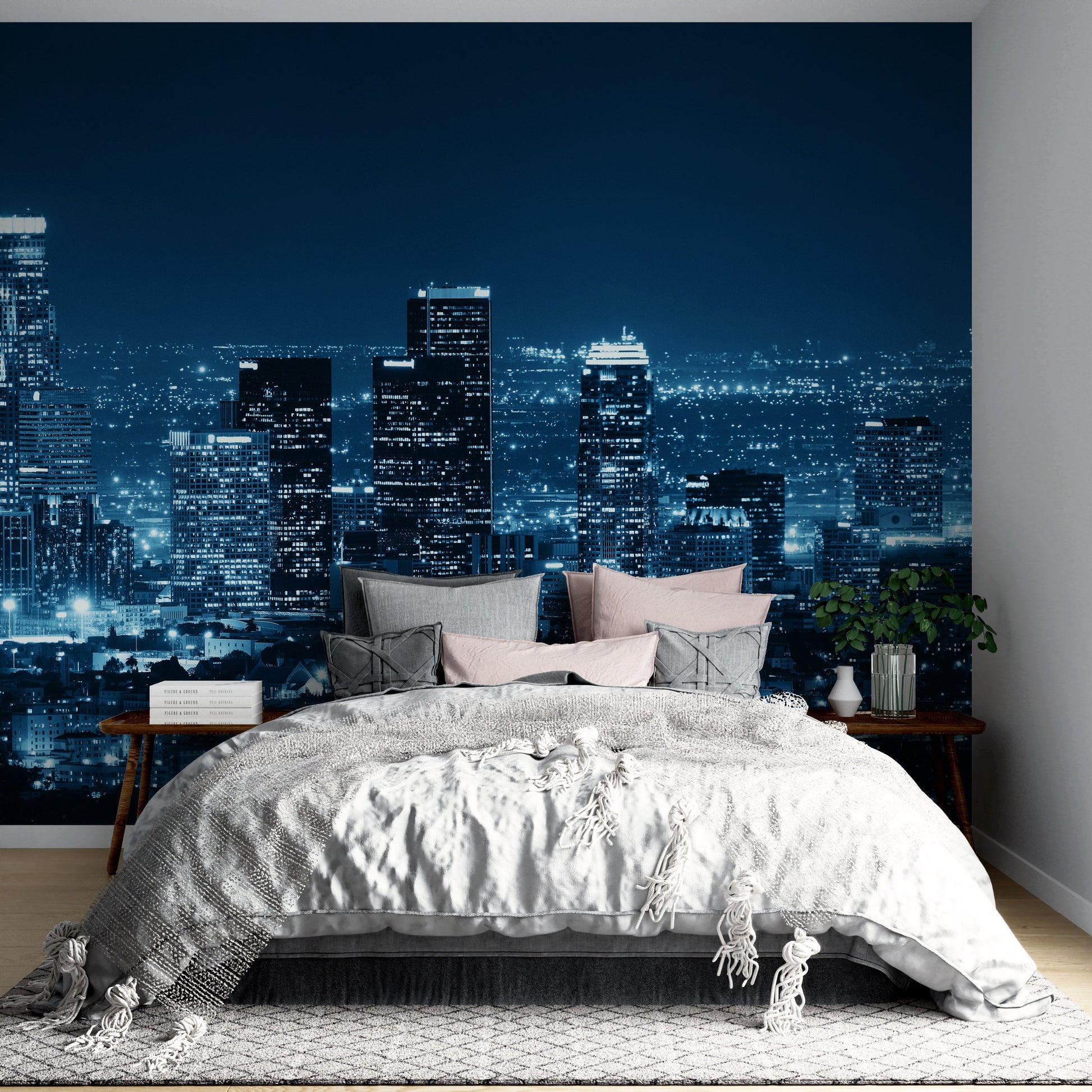 Papier peint mural du bâtiment de Los Angeles avec design moderne et couleurs neutres