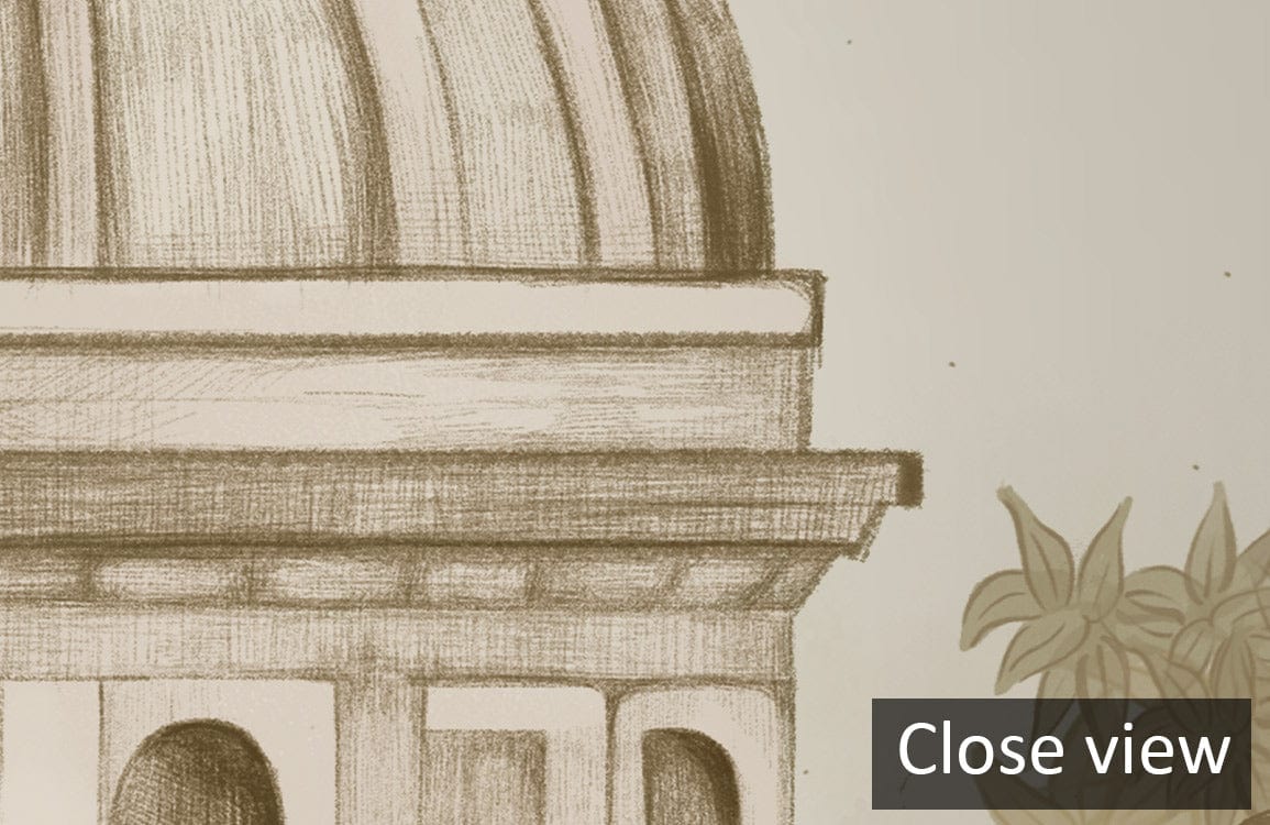 Illustration architecturale d un château avec un toit en dôme pour papier peint mural