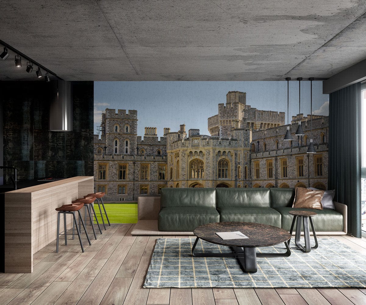 Papier peint mural moderne avec un grand murale du Château de Windsor dans un salon
