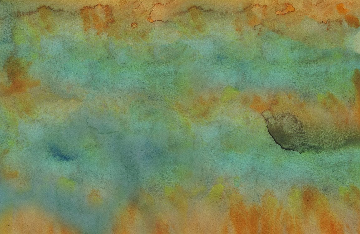 Papier peint mural du lac vert avec peinture abstraite en vert, bleu et orange