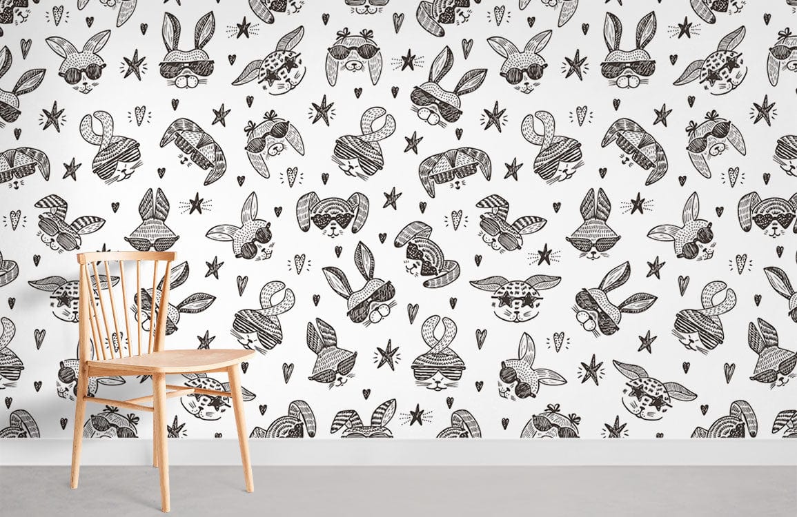 Papier Peint Mural du Lapin avec des Lunettes de Soleil - Le meilleur Papier peint panoramique Sur mesure