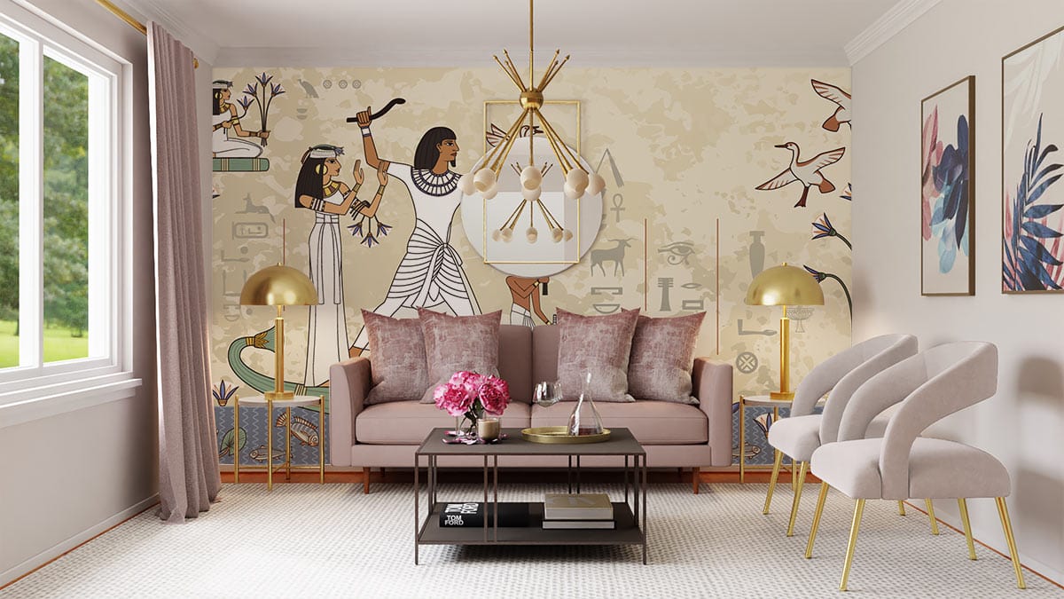 Papier peint mural d’œuvre d’art murale roi Égyptien dans un salon luxueux
