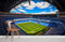 Alt text pour papier peint mural du stade Bernabeu III avec chaise en bois vide