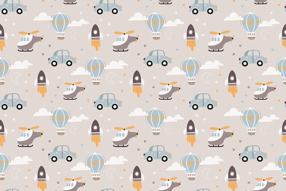 Papier peint mural avec motifs d avions, hélicoptères, ballons et cœurs pour décoration aérienne