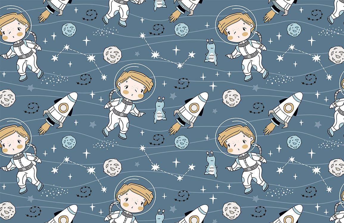 Papier peint mural astronaute avec motifs de robots, planètes et étoiles pour décoration