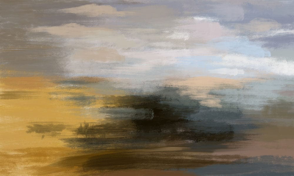 Papier peint mural peinture abstraite vintage avec paysage nuageux et horizon