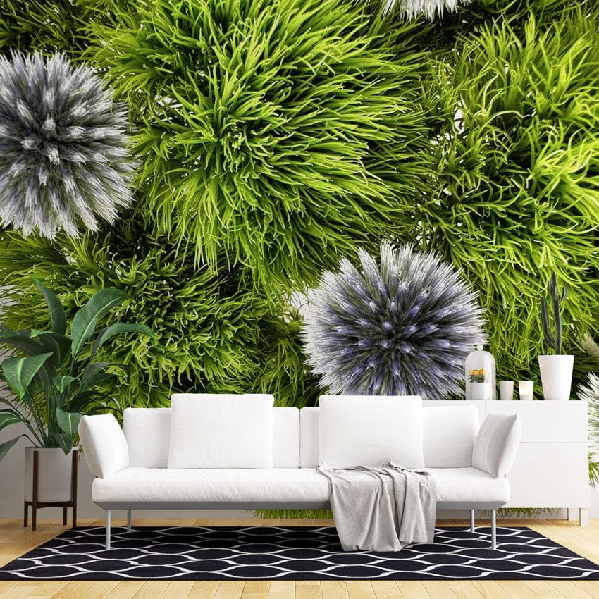 Canapé moderne blanc en tissu avec pieds métalliques, idéal pour le papier peint mural Échinops Bannaticus