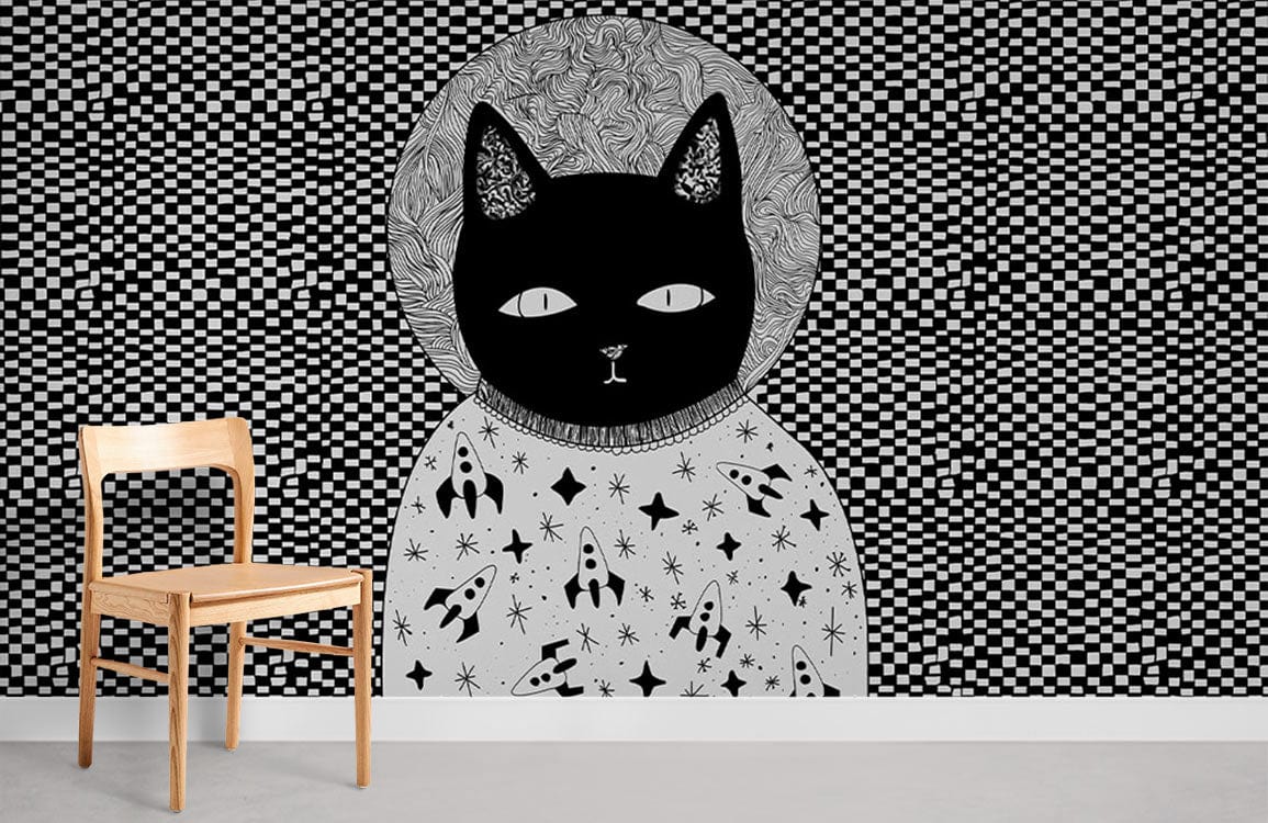 Papier peint mural Échiquier et Chat en français - Le meilleur Papier peint panoramique Sur mesure