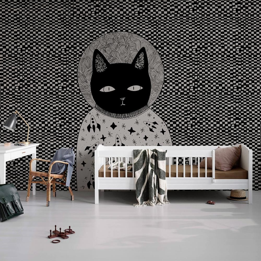 Papier peint mural Échiquier et Chat en français - Le meilleur Papier peint panoramique Sur mesure