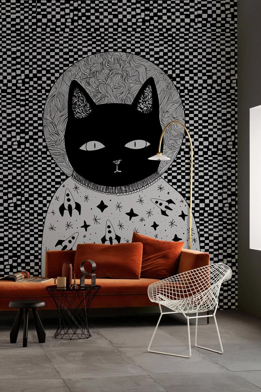 Papier peint mural Échiquier et Chat en français - Le meilleur Papier peint panoramique Sur mesure