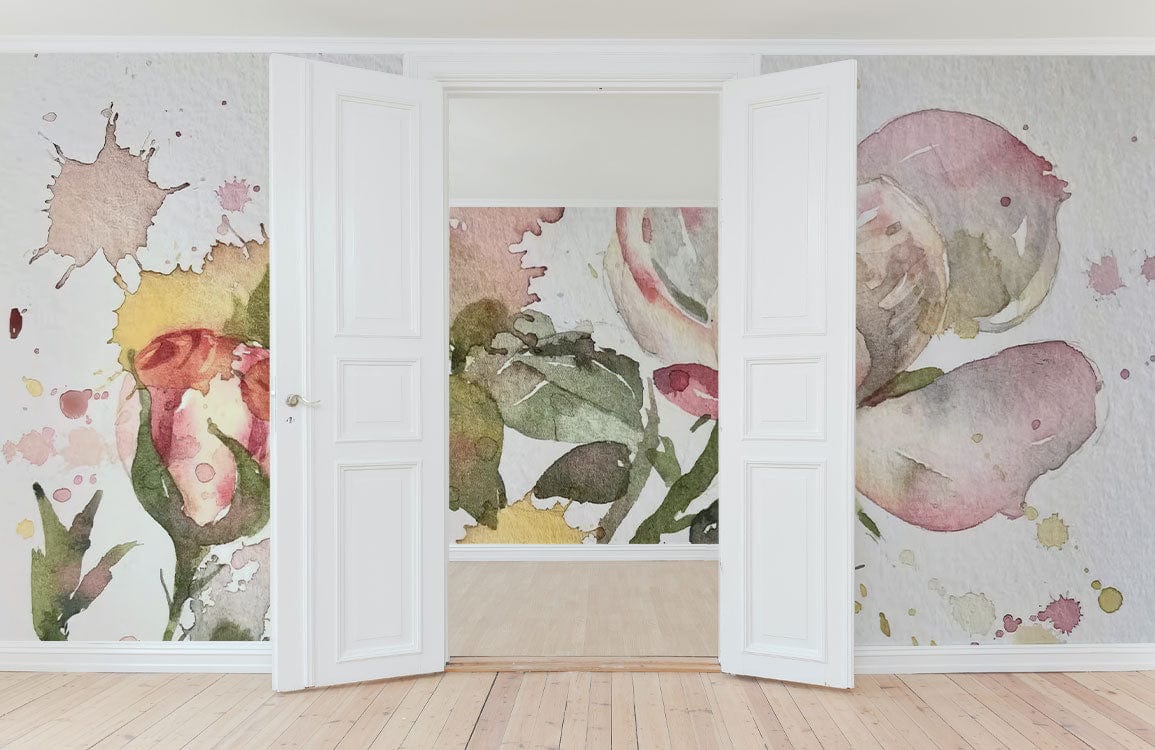 Papier peint mural effet aquarelle de fleurs colorées - Le meilleur Papier peint panoramique Sur mesure