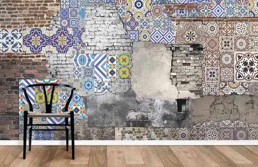 Papier peint mural effet brique et ciment - Le meilleur Papier peint panoramique Sur mesure