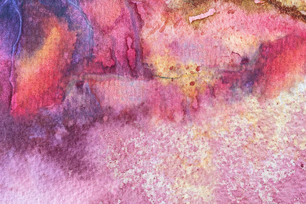 Papier peint mural effet aquarelle avec nuances de pink, violet et orange, mural effet jus