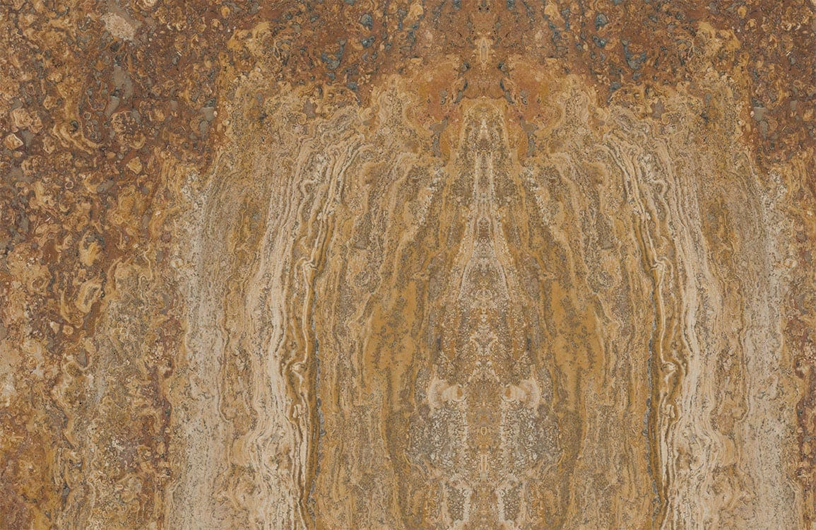 Papier peint mural effet pierre avec texture brun et or, motif fluide naturel
