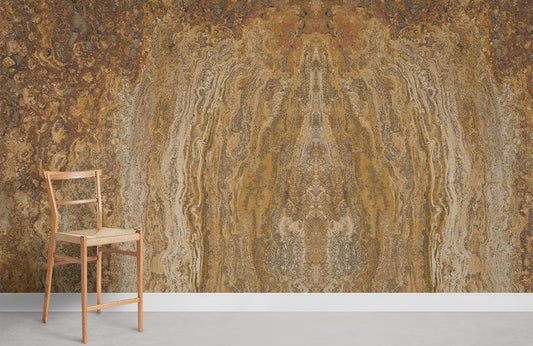 Barre en bois brun clair avec papier peint mural effet pierre pour mur effet pierre