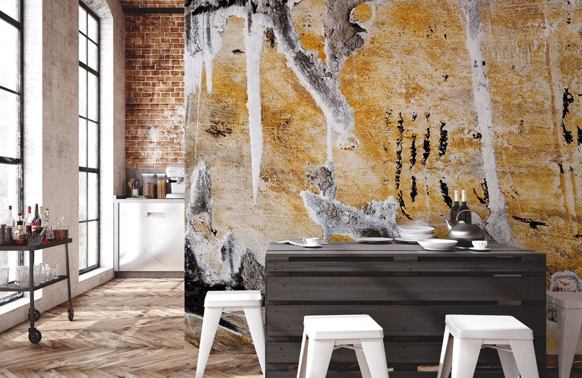 Papier peint mural Égratignure de Roche dans une cuisine moderne avec mur en briques