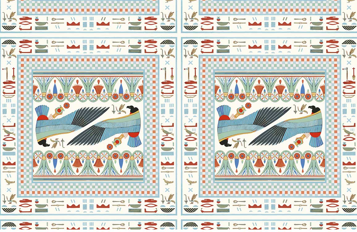 Papier peint mural égyptien avec motifs d’oiseaux et hiéroglyphes pour décoration intérieure