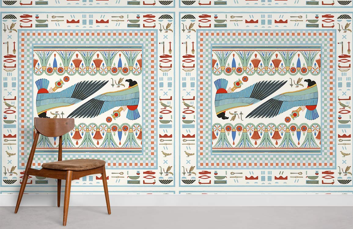 Papier peint mural Égyptien avec motif égo et symboles, design mural élégant