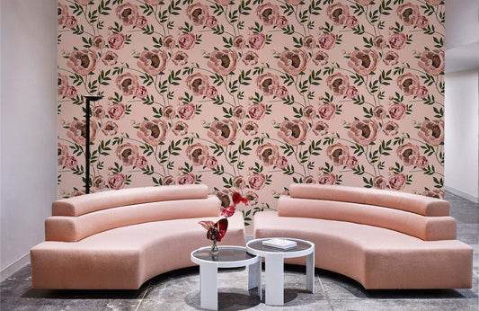 Papier Peint Mural Élégance Florale Romantique en Rose - Le meilleur Papier peint panoramique Sur mesure