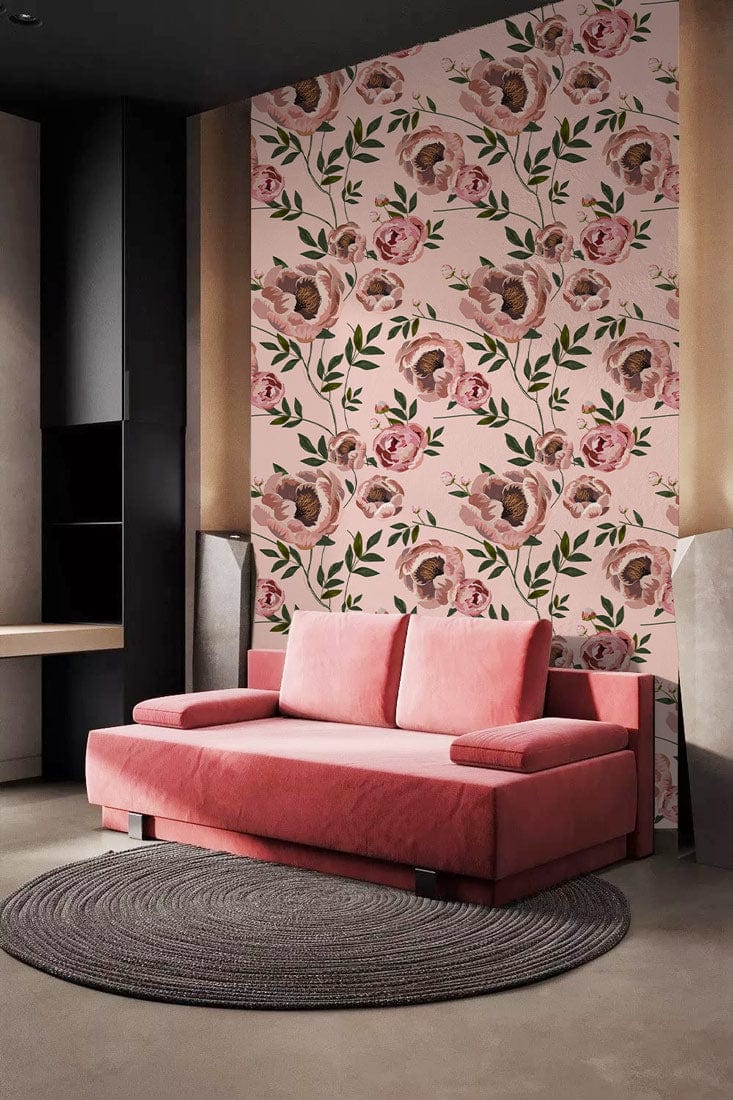 Papier Peint Mural Élégance Florale Romantique en Rose - Le meilleur Papier peint panoramique Sur mesure