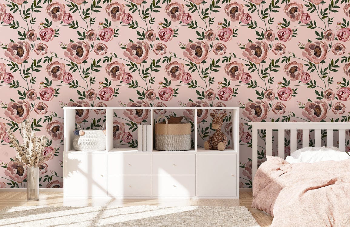 Papier Peint Mural Élégance Florale Romantique en Rose - Le meilleur Papier peint panoramique Sur mesure