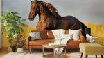 Cheval Majestueux Galopant Papier Peint Mural Élégant Champ Doré - Vignette | Mr Papier Peint