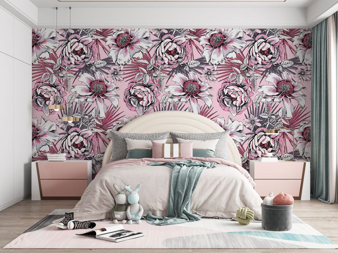 Papier peint mural élégant de pivoines florales en fleurs - Le meilleur Papier peint panoramique Sur mesure